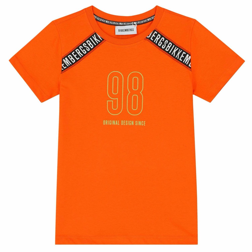 Bikkembergs Orange Logo T-Shirt Boys Size 14 Belgian Designer Cotton Tee